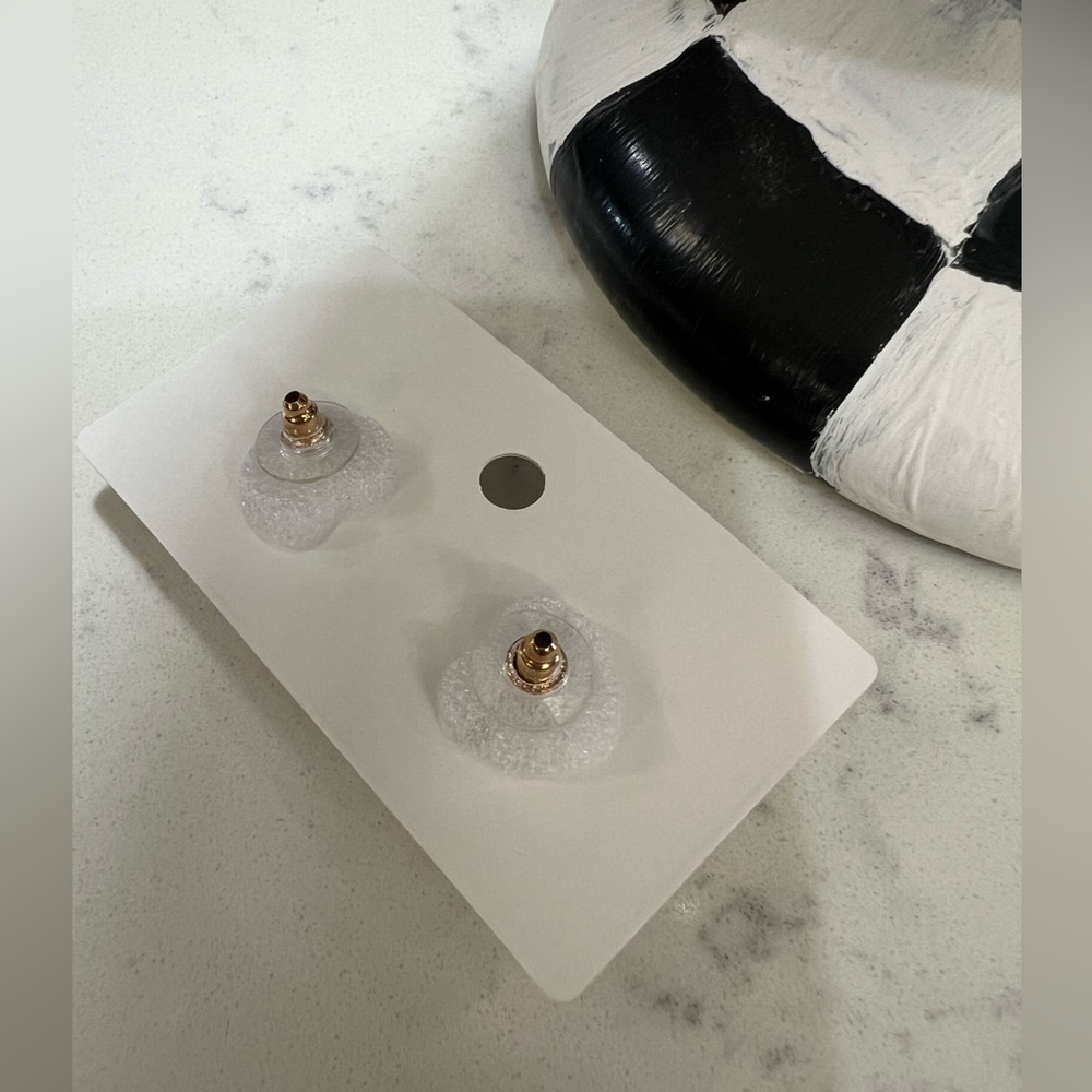 Gold and White pearl Flower Earrings with Crystal Accents - Picture 6 of 7